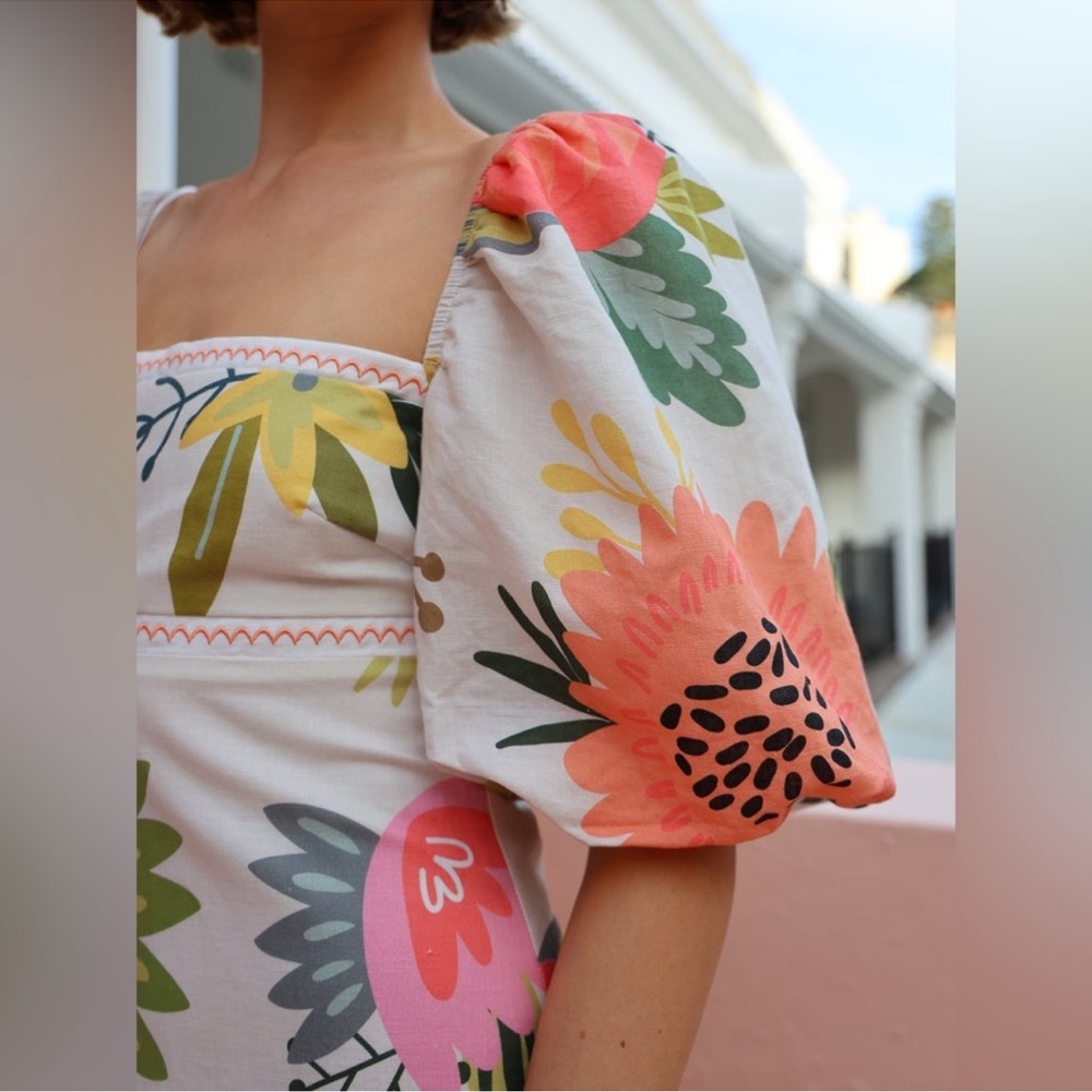 Vibrant Floral Maxi Dress with Puff Sleeves - Picture 6 of 9